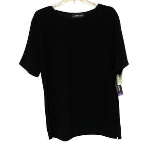 Sag Harbor Oasis Tunic Top Womens L‎ Black Stretchy Business Career Officewear